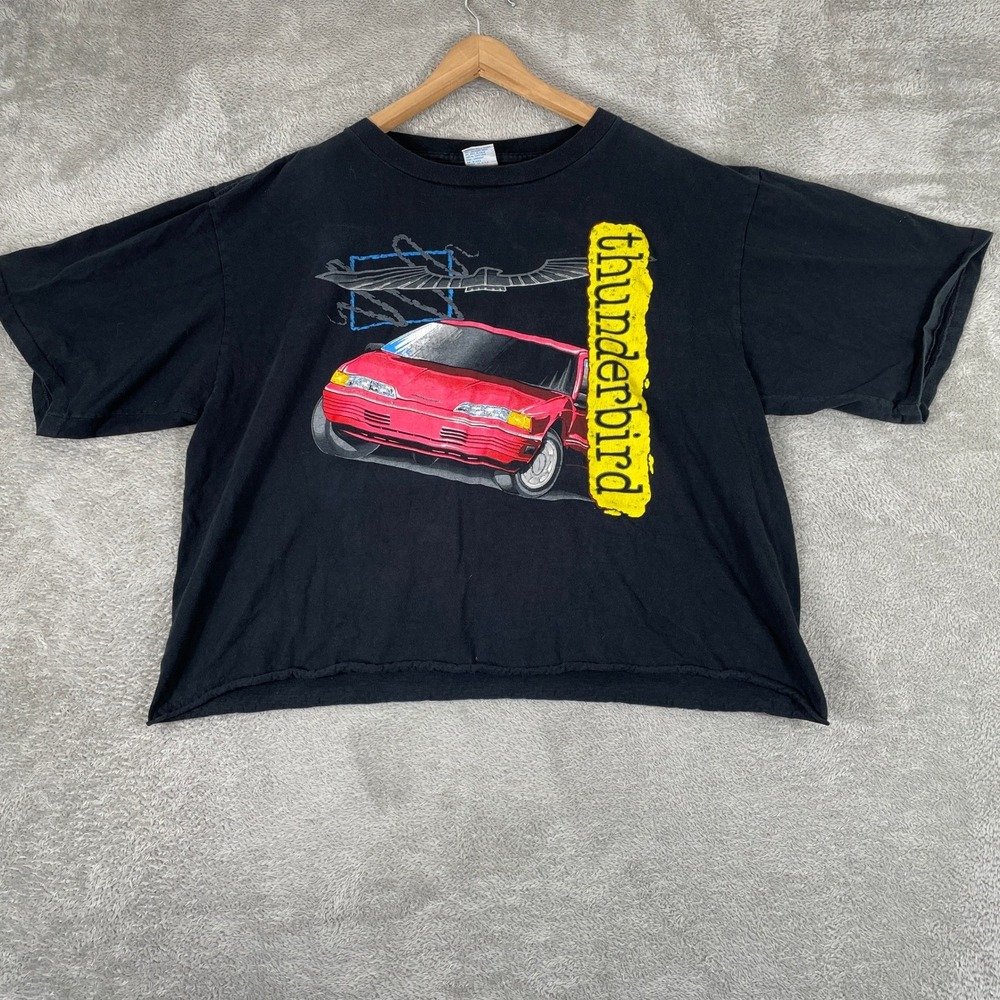 Ford Thunderbird T-Shirt Womens 2XL Black Vintage Car Cropped Raw Hem Boxy Tee